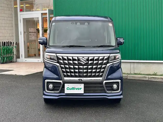 スズキ スペーシア カスタム HYBRID XS ターボ 宮城県 2022(令4)年 4.2万km インディゴブルーメタリック 全方位モニター付きメモリーナビゲーション/・全方位モニター用カメラ（フロント/サイド/リア）/・メモリーナビ/・9インチディスプレイ/・スズキコネクト/SOSボタン/・USBソケット/＝＝＝/ワンオーナー/セーフティサポート/・デュアルカメラブレーキサポート/・誤発進抑制機能/・車線逸脱警報機能/・ふらつき警報/・先行車発進お知らせ機能/・ハイビームアシスト/・アダプティブクルーズコントロール/・後退時ブレーキサポート/・後方誤発進抑制機能/・リアパーキングセンサー/・車線逸脱抑制機能/両側パワースライドドア/ハーフレザーシート/シートヒーター/パーソナルテーブル（後席左右）/革巻きステアリング/ステアリングスイッチ/パドルシフト/アイドリングストップ/LEDヘッドランプ/LEDフロントフォグランプ/オートライト/スマートキー＆プッシュスタート/スペアキー/電動格納ミラー/純正15インチAW（サマー）/純正フロアマット/ドアバイザー/W/サイド/カーテンエアバッグ