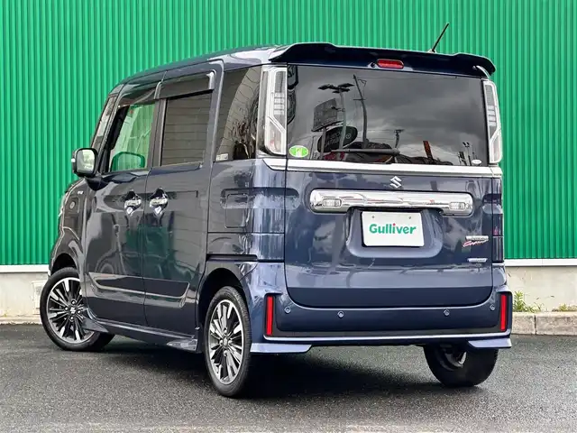 スズキ スペーシア カスタム HYBRID XS ターボ 宮城県 2022(令4)年 4.2万km インディゴブルーメタリック 全方位モニター付きメモリーナビゲーション/・全方位モニター用カメラ（フロント/サイド/リア）/・メモリーナビ/・9インチディスプレイ/・スズキコネクト/SOSボタン/・USBソケット/＝＝＝/ワンオーナー/セーフティサポート/・デュアルカメラブレーキサポート/・誤発進抑制機能/・車線逸脱警報機能/・ふらつき警報/・先行車発進お知らせ機能/・ハイビームアシスト/・アダプティブクルーズコントロール/・後退時ブレーキサポート/・後方誤発進抑制機能/・リアパーキングセンサー/・車線逸脱抑制機能/両側パワースライドドア/ハーフレザーシート/シートヒーター/パーソナルテーブル（後席左右）/革巻きステアリング/ステアリングスイッチ/パドルシフト/アイドリングストップ/LEDヘッドランプ/LEDフロントフォグランプ/オートライト/スマートキー＆プッシュスタート/スペアキー/電動格納ミラー/純正15インチAW（サマー）/純正フロアマット/ドアバイザー/W/サイド/カーテンエアバッグ