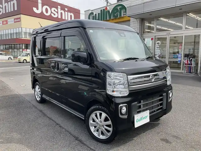 日産 ＮＶ１００クリッパー リオ E 滋賀県 2019(平31)年 3.6万km ブルーイッシュブラック 車検8年2月まで/ターボ車/ハイルーフ/インテリジェントエマージェンシーブレーキ/踏み間違い衝突アシスト/純正7インチナビ/Bluetooth、CD、SD、フルセグテレビ/バックカメラ/片側パワースライドドア/ETC/ユピテル前後2カメラドライブレコーダー/フォグランプ/室内LEDランプ/純正フロアマット/スペアキー有り/取扱説明書、保証書