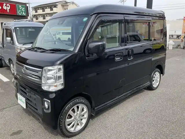 日産 ＮＶ１００クリッパー リオ E 滋賀県 2019(平31)年 3.6万km ブルーイッシュブラック 車検8年2月まで/ターボ車/ハイルーフ/インテリジェントエマージェンシーブレーキ/踏み間違い衝突アシスト/純正7インチナビ/Bluetooth、CD、SD、フルセグテレビ/バックカメラ/片側パワースライドドア/ETC/ユピテル前後2カメラドライブレコーダー/フォグランプ/室内LEDランプ/純正フロアマット/スペアキー有り/取扱説明書、保証書