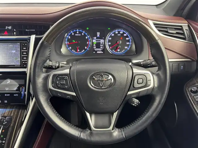 トヨタ ハリアー エレガンス 愛知県 2015(平27)年 5万km スパークリングブラックパールクリスタルシャイン 7インチナビ/（CD/DVD/BT/フルセグ）/革巻きステアリング/赤レザー内装/クルーズコントロール/ETC/バックカメラ/純正ドラレコ/コーナーセンサー/プリクラッシュセーフティ/運転席パワーシート/純正フロアマット/純正AW
