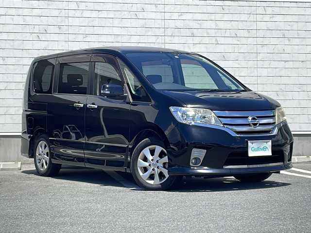 日産 セレナ ハイウェイスター 山形県 2011(平23)年 4.2万km スーパーブラック 両側パワースライドドア/社外ナビ(CD.DVD.SD.BT)/地デジ/クルーズコントロール/ETC/シートバックテーブル/アイドリングストップ/横滑り防止/プッシュスタート/スマートキー