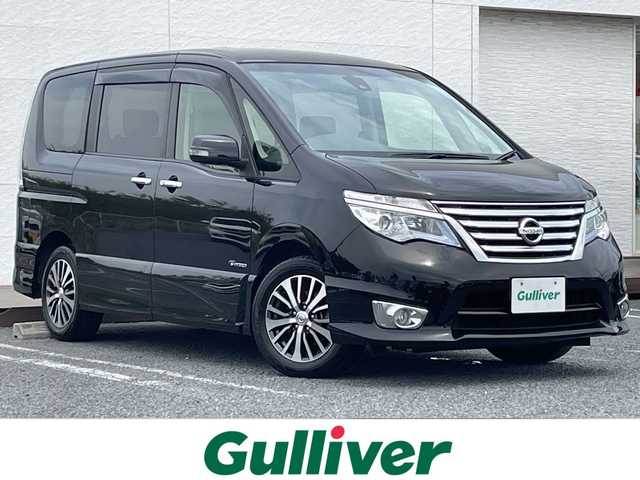 日産 セレナ ハイウェイスター Sハイブリッド 千葉県 2015(平27)年 6.2万km ダイヤモンドブラック ナビMC314D-W バックカメラ フリップダウンモニター エマブレ ETC BT USB DVD 両側パワースライドドア レーンアシスト クルコン アイドリングストップ 横滑り防止 マット バイザー