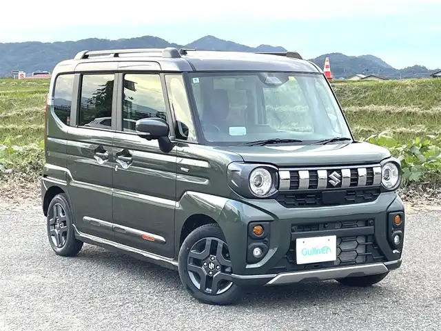 スズキ スペーシア ギア HYBRID XZ 新潟県 2024(令6)年 0.4万km クールカーキパールメタリック/ガンメタリック2トーン 4WD/純正メモリナビ/BT/USB/フルセグテレビ/全方位カメラ/衝突被害軽減ブレーキ/レーンキープアシスト/レーダークルーズコントロール/両側パワースライドドア/ベンチシート/シートヒーター /ステアリングヒーター/ステアリングスイッチ/コーナーセンサー/スマートキー/プッシュスタート/LEDヘッドライト/オートライト/オートハイビーム/フォグランプ/純正14インチアルミホイール