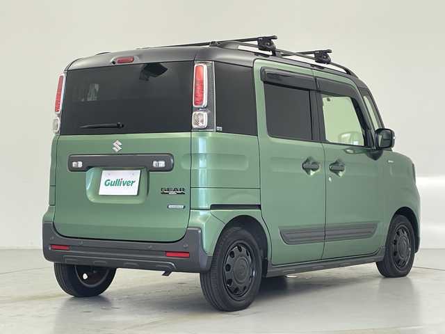 スズキ スペーシア ギア HYBRID XZ 愛知県 2020(令2)年 3.8万km ツールグリーンパールメタリック/ガンメタリック2トーンルーフ 純正SDナビ(CN-RZ833)/【フルセグTV/CD/DVD/SD/Bluetooth】/両側パワースライドドア/衝突被害軽減ブレーキ/レーンキープアシスト/車両接近通報装置/コーナーセンサー/前席シートヒーター/オートLEDライト/オートマチックハイビーム/ETC/横滑り防止装置/盗難防止装置/アイドリングストップ/プッシュスタート/スマートキー/純正フロアマット/ベンチシート/ルーフレール/ルーフキャリア