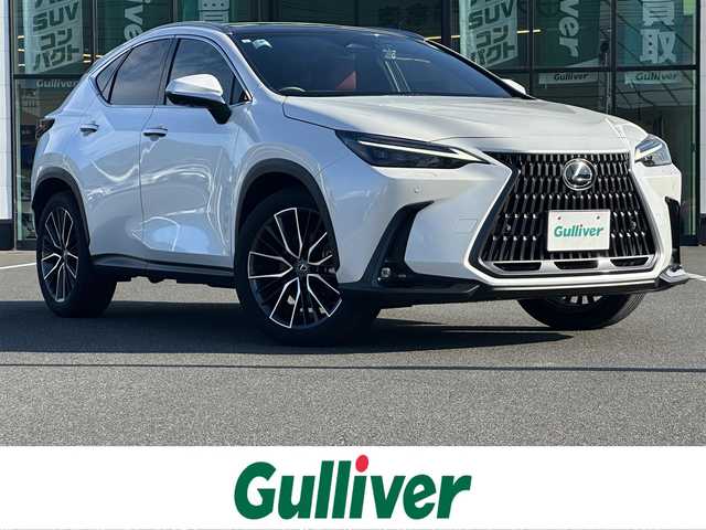 レクサス ＮＸ 350h バージョンL 岡山県 2023(令5)年 0.7万km ソニッククォーツ 登録時走行距離6978km/純正14インチナビ/フルセグTV/（AM.FM.TV.BT.SD.USB）/パノラミックビューモニター/パノラマサンルーフ/レーダークルーズコントロール/デジタルインナーミラー/横滑り防止装置/レーンキープアシスト/オートマチックハイビーム/前後ドライブレコーダー/ビルトインETC/クリアランスソナー/プリクラッシュセーフティ/全席シートヒーター/前席エアシート/レザーシート/純正フロアマット/純正20インチAW/純正LEDヘッドライト