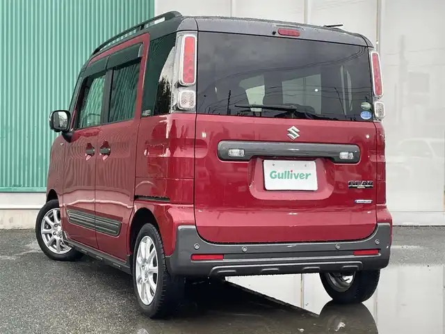 スズキ スペーシア ギア HYBRID XZ 福岡県 2019(令1)年 3.8万km フェニックスレッドパール/ガンメタリック2トーンルーフ ワンオーナー/純正8型ナビ/フルセグTV/両側パワースライドドア/全方位モニター/ドライブレコーダー/ビルトインETC/セーフティサポート/・衝突被害軽減ブレーキ/・前後誤発進抑制/・車線逸脱警報/・ハイビームアシスト/・先行車発進お知らせ/・リアパーキングセンサー/LEDヘッドランプ/革巻きステアリング/前席シートヒーター/社外14インチアルミホイール/キーレスプッシュスタート/禁煙車