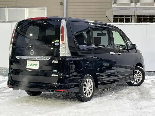 日産 セレナ ハイウェイスター Vセレクション 青森県 2012(平24)年 3.6万km スーパーブラック ワンオーナー/4WD/純正メモリナビ/【AM/FM/CD/DVD/SD/BT/AUX】/フルセグテレビ/バックカメラ/クルーズコントロール/両側パワースライドドア/アイドリングストップ/純正フロアマット/純正AW夏タイヤ積込/ETC/取扱説明書/保証書