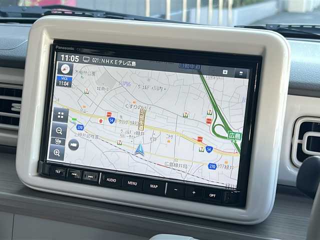 スズキ ラパン X 広島県 2024(令6)年 1.1万km テラコッタピンクメタリック/ソフトベージュ 2トーン 禁煙車/フルタイム４WD/デュアルカメラブレーキサポート/車線逸脱警報/オートハイビーム/純正８型ナビ（CN-FZ896）/・フルセグTV/・CD/Bluetooth/SD/REC/USB/全方位モニター/ステアリングスイッチ/革巻きステアリング/オートライト/D/Nシートヒーター/LEDヘッドライト/コーナーセンサー/電動格納ミラー/スマートキー/プッシュスタート/スペアキー/純正前後ドライブレコーダー/ETC/純正ドアバイザー/純正14インチアルミホイール