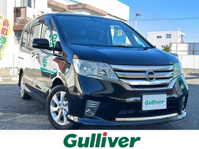 日産 セレナ ハイウェイスター S HV Vセレ 岐阜県 2013(平25)年 11.1万km スーパーブラック ワンオーナー/純正メモリナビ/ワンセグTV/AM/FM/Bluetooth/後席用フリップダウンモニター(ILPINE)/ドラレコ付きデジタルインナーミラー/両側電動スライドドア/ETC/クルコン/スマートキー/プッシュスタート/横滑り防止装置/アイドリングストップ/革巻きステアリング/純正フロアマット/ドアバイザー