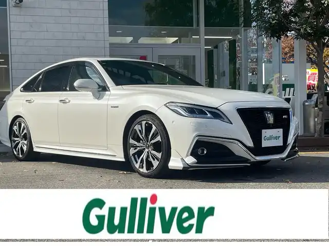 トヨタ クラウン ハイブリッド RS 鳥取県 2018(平30)年 7.5万km ホワイトパールクリスタルシャイン トヨタセーフティセンス/モデリスタエアロ/モデリスタ19AW/サンルーフ/白本革シート/・前席パワーシート/シートヒーター/ベンチレーション/ハンドルヒーター/メーカーナビ/・フルセグ/Bluetooth/CD/DVD/全方位モニター/スマートキー/プッシュスタート/ビルトインETC2.0/レーダークルーズコントロール/ブランドスポットモニター/ヘッドアップディスプレイ/オートホールド/ABS/W＆サイドエアバック/カーテンエアバック/LEDヘッドライト/オートライト/オートマチックハイビーム