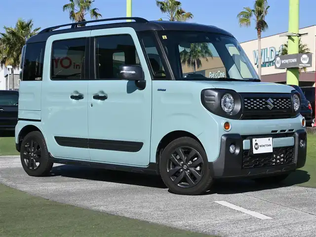 スズキ スペーシア ギア HYBRID XZターボ 千葉県 2023(令5)年 1.7万km オフブルーメタリック/ガンメタリック2トーンルーフ デュアルカメラブレーキサポート/レーダークルーズコントロール/アイドリングストップ/両側パワースライドドア/純正ナビ/地デジTV/【DVD/CD再生機能　Bluetooth接続】　/ヘッドアップディスプレイ/革巻きステアリング/パドルシフト/LEDヘッドライト/フォグライト/ウインカーミラー/純正14インチアルミホイル/サイド/カーテンエアバッグ/携帯リモコン