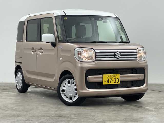 スズキ スペーシア HYBRID X 群馬県 2023(令5)年 1.4万km オレンジⅡ 禁煙車　ワンオーナー　純正ナビ　前後ドライブレコーダー　バックカメラ　オートエアコン　アイドリングストップ　純正アルミホイール　純正フロアマット　プッシュスタート　オートライト　両側スライドドア