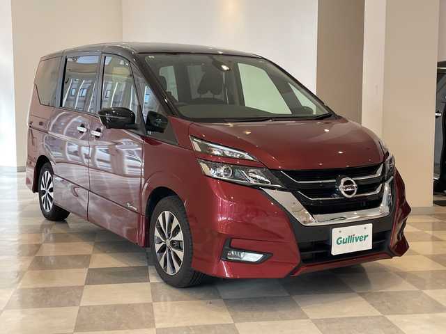 日産 セレナ ハイウェイスター Vセレクション 福井県 2017(平29)年 4.7万km マルーンレッド 2トーン 純正SDナビ/フルセグTV/BT/DVD/CD/USB/SD/フリップダウンモニター/アラウンドビューモニター/クルーズコントロール/エマージェンシーブレーキ/車線逸脱警報/ふらつき警報/前後ソナー/標識認識システム/パーキングアシスト/ETC/前後ドライブレコーダー/パワースライドドア/オートライト/LEDヘッドライト/純正16インチアルミホイール/プッシュスタート/スマートキー×2/純正フロアマット