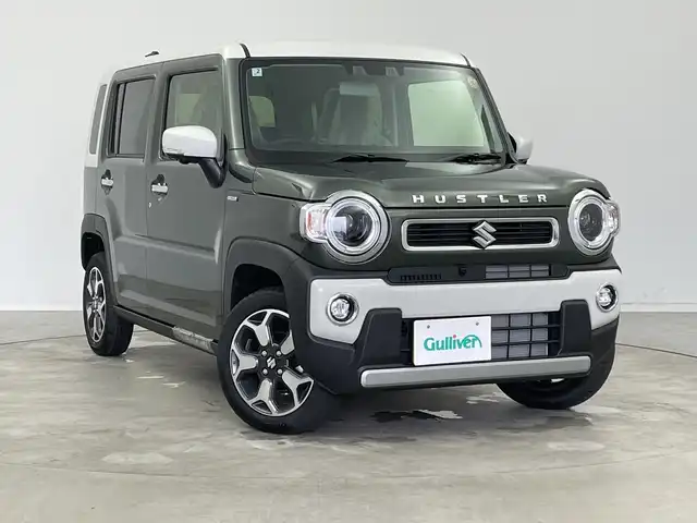 スズキ ハスラー HYBRID X 新潟県 2025(令7)年 0.1千km クールカーキパールメタリック/ソフトベージュメタリック HV　X　4WD　/全方位モニター付きナビゲーション/・CD/DVD/・Bluetooth/・フルセグTV/・スマートフォン連携/＝＝＝/セーフティサポート/・デュアルカメラブレーキサポート/・誤発進抑制機能/・車線逸脱警報/・ふらつき警報/・先行車発進お知らせ機能/・ハイビームアシスト/・標識認識機能/・後退時ブレーキサポート/・後方誤発進抑制機能/リアパーキングセンサー/シートヒーター/革巻きステアリング/ステアリングスイッチ/LEDヘッドライト/フォグランプ/オートライト/スマートキー＆プッシュスタート/スペアキー/電動格納ミラー/純正15インチAW/W/サイド/カーテンエアバッグ/取扱説明書/保証書