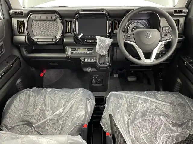 スズキ ハスラー HYBRID X 新潟県 2025(令7)年 0.1千km クールカーキパールメタリック/ソフトベージュメタリック HV　X　4WD　/全方位モニター付きナビゲーション/・CD/DVD/・Bluetooth/・フルセグTV/・スマートフォン連携/＝＝＝/セーフティサポート/・デュアルカメラブレーキサポート/・誤発進抑制機能/・車線逸脱警報/・ふらつき警報/・先行車発進お知らせ機能/・ハイビームアシスト/・標識認識機能/・後退時ブレーキサポート/・後方誤発進抑制機能/リアパーキングセンサー/シートヒーター/革巻きステアリング/ステアリングスイッチ/LEDヘッドライト/フォグランプ/オートライト/スマートキー＆プッシュスタート/スペアキー/電動格納ミラー/純正15インチAW/W/サイド/カーテンエアバッグ/取扱説明書/保証書