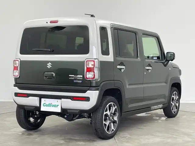 スズキ ハスラー HYBRID X 新潟県 2025(令7)年 0.1千km クールカーキパールメタリック/ソフトベージュメタリック HV　X　4WD　/全方位モニター付きナビゲーション/・CD/DVD/・Bluetooth/・フルセグTV/・スマートフォン連携/＝＝＝/セーフティサポート/・デュアルカメラブレーキサポート/・誤発進抑制機能/・車線逸脱警報/・ふらつき警報/・先行車発進お知らせ機能/・ハイビームアシスト/・標識認識機能/・後退時ブレーキサポート/・後方誤発進抑制機能/リアパーキングセンサー/シートヒーター/革巻きステアリング/ステアリングスイッチ/LEDヘッドライト/フォグランプ/オートライト/スマートキー＆プッシュスタート/スペアキー/電動格納ミラー/純正15インチAW/W/サイド/カーテンエアバッグ/取扱説明書/保証書