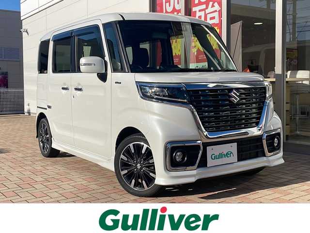 スズキ スペーシア カスタム HYBRID XS 鳥取県 2018(平30)年 4.2万km ピュアホワイトP 4WD/デュアルブレーキサポート/レーンキープアシスト/コーナーセンサー/社外SDナビ/フルセグ/バックカメラ/ドライブレコーダー/シートヒーター/両側パワースライドドア