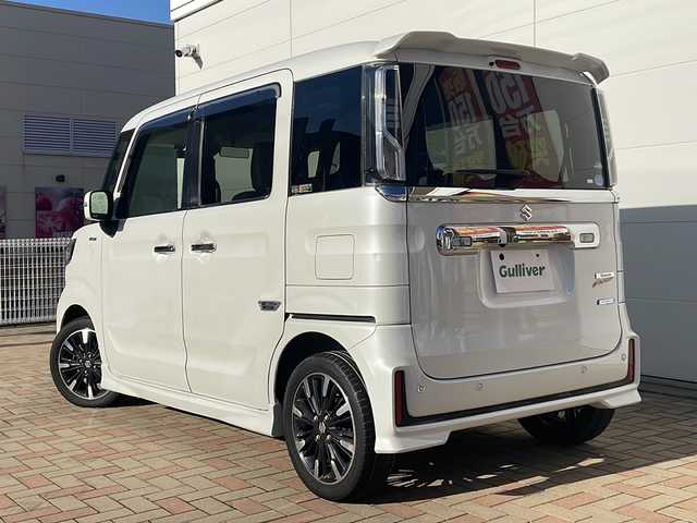 スズキ スペーシア カスタム HYBRID XS 鳥取県 2018(平30)年 4.2万km ピュアホワイトP 4WD/デュアルブレーキサポート/レーンキープアシスト/コーナーセンサー/社外SDナビ/フルセグ/バックカメラ/ドライブレコーダー/シートヒーター/両側パワースライドドア