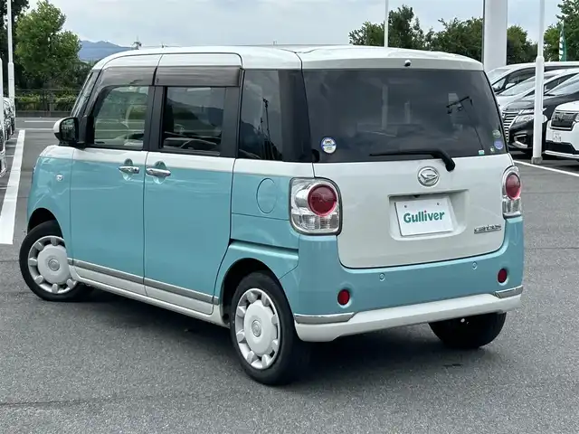 ダイハツ ムーヴ キャンバス G メイクアップ VS SAⅢ 奈良県 2021(令3)年 1.9万km パールホワイトⅢ/ファインミントメタリック 2トーン 純正ナビ（NMZK-W71D）/（フルセグ／ＢＴ／ＣＤ／ＤＶＤ）/パノラミックビューモニター/衝突軽減システム/コーナーセンサー（後ろ）/レーンキープアシスト/両側パワースライドドア/運転席シートヒーター/前方ドライブレコーダー/ETC/保証書/取り扱い説明書/スペアキーX1