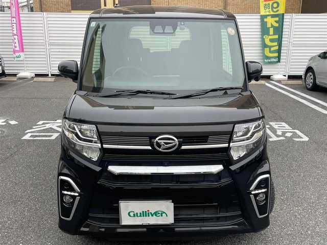 ダイハツ タント カスタム RS 広島県 2021(令3)年 0.8万km ブラックマイカメタリック ワンオーナー/純正９インチSDナビ/地デジ/全方位モニター/スマートアシスト/アダプティブクルーズコントロール/両側パワースライドドア/ハーフレザーシート/シートヒーター/LEDヘッドランプ/オートライト/LEDフロントフォグランプ/キーフリーシステム/スペアキー×１/ビルトインETC/社外１５インチアルミ/純正積み込み/新車時整備手帳/　　【保証書】/取扱説明書