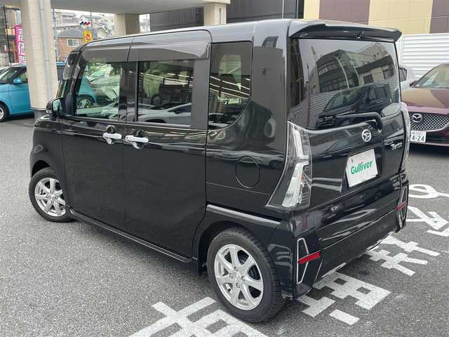 ダイハツ タント カスタム RS 広島県 2021(令3)年 0.8万km ブラックマイカメタリック ワンオーナー/純正９インチSDナビ/地デジ/全方位モニター/スマートアシスト/アダプティブクルーズコントロール/両側パワースライドドア/ハーフレザーシート/シートヒーター/LEDヘッドランプ/オートライト/LEDフロントフォグランプ/キーフリーシステム/スペアキー×１/ビルトインETC/社外１５インチアルミ/純正積み込み/新車時整備手帳/　　【保証書】/取扱説明書