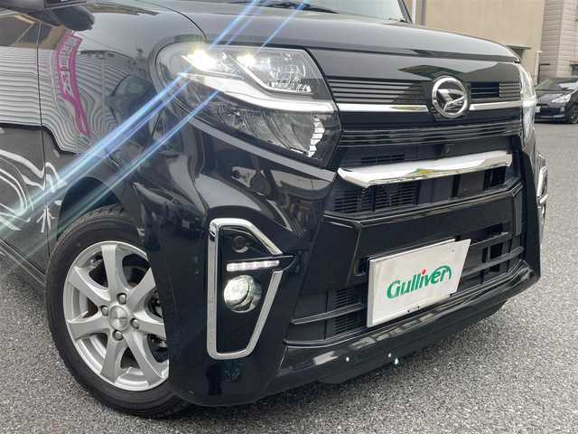 ダイハツ タント カスタム RS 広島県 2021(令3)年 0.8万km ブラックマイカメタリック ワンオーナー/純正９インチSDナビ/地デジ/全方位モニター/スマートアシスト/アダプティブクルーズコントロール/両側パワースライドドア/ハーフレザーシート/シートヒーター/LEDヘッドランプ/オートライト/LEDフロントフォグランプ/キーフリーシステム/スペアキー×１/ビルトインETC/社外１５インチアルミ/純正積み込み/新車時整備手帳/　　【保証書】/取扱説明書