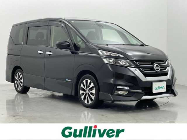 日産 セレナ ハイウェイスター 熊本県 2017(平29)年 7.4万km ダイヤモンドブラック ワンオーナー/禁煙車　/アルパインナビ（ＣＤ・ＤＶＤ・フルセグ・ＢＴ・ＳＤ）/全周囲カメラ　/純正前方ドライブレコーダー　/アルパイン後席モニター　/ビルトインＥＴＣ　/両側パワースライドドア　/クルーズコントロール/前後クリアランスソナー/衝突軽減ブレーキ/横滑り防止/アイドリングストップ/純正フロアマット/純正１６インチAW/オートライト/LEDヘッドライト/フォグライト/スマートキー/プッシュスタート/スペアキー1本/保証書/取扱説明書
