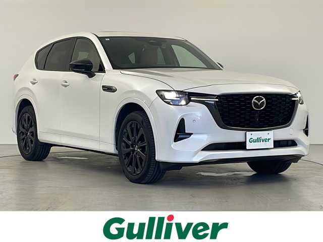 マツダ ＣＸ－６０ XD HV プレミアムスポーツ 岐阜県 2023(令5)年 2.8万km ロジウムホワイトプレミアムメタリック 純正12.3インチSDナビゲーション/FM AM /Bluetooth /USB/AppleCarPlay /AndroidAuto/フルセグテレビ/HDMI/BOSEサウンドシステム/サンルーフ/茶革内装/革巻きステアリング/ステアリングリモコン/ステアリングヒーター/レザーシート/パワーシート(D/N席)/シートヒーター(全席)/シートベンチレーション(D/N席)/電動チルト&テレスコピックステアリング/パワーバックドア/LEDヘッドライト/オートライト/オートハイビーム/レーダークルーズコントロール/レーンキープアシスト/標識連動車速設定/交通標識認識システム/前側方接近車両検知機能/後側方接近車両検知機能/車線逸脱警報システム/ブラインドスポットモニター/降車時警告機能/スマートブレーキサポート（前進・後退時）/左右接近物検知機能/右直事故回避アシスト/AT誤発進抑制制御機能（前進・後退時）/緊急時車線維持支援/側方危険回避アシスト/脇見・眠気警報/急病時の自動緊急停止機能/居眠り時の自動緊急停止機能/パーキングセンサー