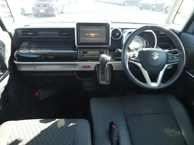 スズキ スペーシア カスタム HYBRID XS ターボ 千葉県 2019(平31)年 5.5万km ピュアホワイトP レーダーブレーキサポート/アイドリングストップ/クルーズコントロール/ヘッドアップディスプレイ/両側パワースライドドア/社外SDナビ/地デジTV/【DVD/CD再生機能　Bluetooth接続】/全方位モニター/ドライブレコーダー（前後撮影）/革巻きステアリング/パドルシフト/ETC/LEDヘッドライト/フォグライト/ウインカーミラー/リアコーナーセンサー/純正15インチアルミホイル/サイド/カーテンエアバッグ/携帯リモコン