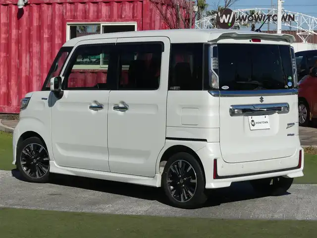 スズキ スペーシア カスタム HYBRID XS ターボ 千葉県 2019(平31)年 5.5万km ピュアホワイトP レーダーブレーキサポート/アイドリングストップ/クルーズコントロール/ヘッドアップディスプレイ/両側パワースライドドア/社外SDナビ/地デジTV/【DVD/CD再生機能　Bluetooth接続】/全方位モニター/ドライブレコーダー（前後撮影）/革巻きステアリング/パドルシフト/ETC/LEDヘッドライト/フォグライト/ウインカーミラー/リアコーナーセンサー/純正15インチアルミホイル/サイド/カーテンエアバッグ/携帯リモコン