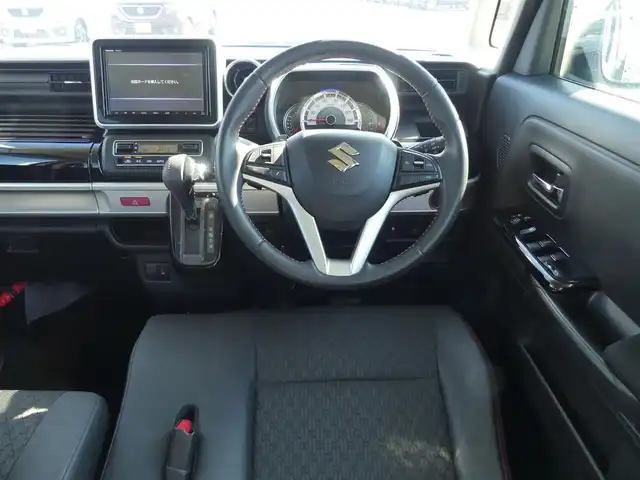 スズキ スペーシア カスタム HYBRID XS ターボ 千葉県 2019(平31)年 5.5万km ピュアホワイトP レーダーブレーキサポート/アイドリングストップ/クルーズコントロール/ヘッドアップディスプレイ/両側パワースライドドア/社外SDナビ/地デジTV/【DVD/CD再生機能　Bluetooth接続】/全方位モニター/ドライブレコーダー（前後撮影）/革巻きステアリング/パドルシフト/ETC/LEDヘッドライト/フォグライト/ウインカーミラー/リアコーナーセンサー/純正15インチアルミホイル/サイド/カーテンエアバッグ/携帯リモコン