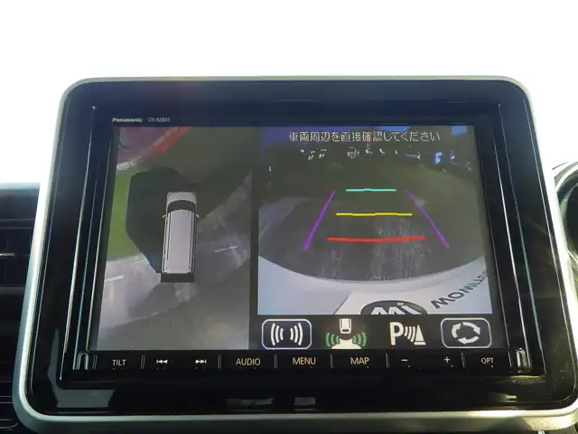 スズキ スペーシア カスタム HYBRID XS ターボ 千葉県 2019(平31)年 5.5万km ピュアホワイトP レーダーブレーキサポート/アイドリングストップ/クルーズコントロール/ヘッドアップディスプレイ/両側パワースライドドア/社外SDナビ/地デジTV/【DVD/CD再生機能　Bluetooth接続】/全方位モニター/ドライブレコーダー（前後撮影）/革巻きステアリング/パドルシフト/ETC/LEDヘッドライト/フォグライト/ウインカーミラー/リアコーナーセンサー/純正15インチアルミホイル/サイド/カーテンエアバッグ/携帯リモコン