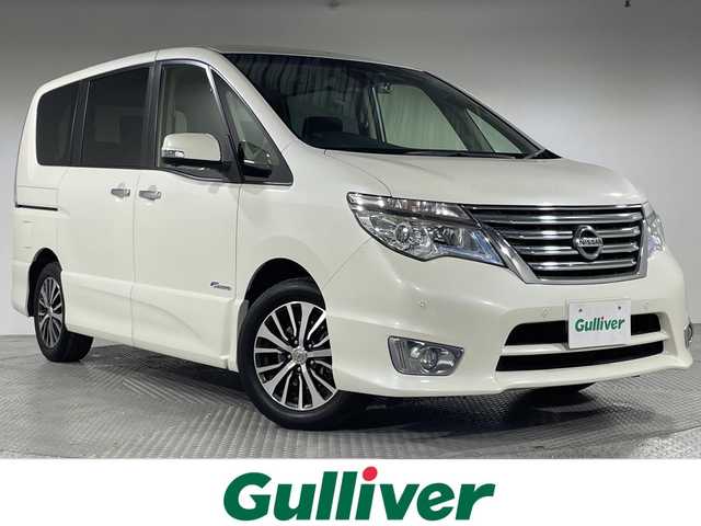 日産 セレナ HWS S HV Vセレ +SeftyⅡ 神奈川県 2015(平27)年 6.2万km ブリリアントホワイトパール 純正7型SDナビゲーション【MC314D-W】/フルセグ　CD DVD　Bluetooth　SDメモリー USB　BTA　ipod /アラウンドビューモニター/純正後席モニター/両側電動スライドドア【サンシェード】/エマージェンシーブレーキ/クルーズコントロール/レーンキープ/アイドリングストップ/社外前後ドライブレコーダー/前後クリアランスソナー/革巻きステアリング/ECO/ビルトインETC/プッシュスタート/インテリジェントキー/純正サイドシル/LEDヘッドランプ/オートライト/フロントフォグランプ/純正１６インチアルミホイール