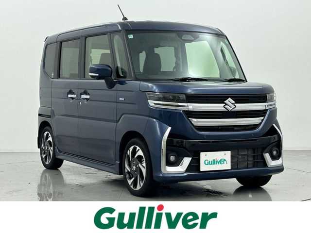 スズキ スペーシア カスタム HYBRID XS ターボ 熊本県 2024(令6)年 0.6万km インディゴブルーメタリック 純正ナビ（ＡｐｐｌＣａｒＰｌａｙ・ＡｎｄｒｏｉｄＡｕｔｏ・ＢＴ・フルセグ・ＵＳＢ）/全周囲カメラ　/両側パワースライドドア　/前後クリアランスソナー　/前席シートヒーター　/ステアリングヒーター/スズキセーフティサポート/・衝突軽減ブレーキ/・誤発進制御機能/・車線逸脱抑制機能/・ふらつき警報機能/・アダブティブクルーズコントロール/・標識認識システム/・発進お知らせ機能/横滑り防止/アイドリングストップ/純正フロアマット/純正１５インチAW/オートライト/LEDヘッドライト/フォグライト/スマートキー/プッシュスタート/スペアキー1本