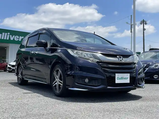 ホンダ オデッセイ アブソルート 20thアニバーサリー 千葉県 2015(平27)年 7.3万km プレミアムヴィーナスブラックP ホンダセンシング/・衝突軽減ブレーキ/・レーンキープアシスト/・アダプティブクルーズコントロール/純正SDナビ【VXM-155VFi】/・CD/DVD/MSV/Bluetooth/フルセグTV/純正フリップダウンモニター【VM-155EN】/バックカメラ/両後パワースライドドア/ハーフレザーシート/運転席パワーシート/スマートキー/パドルシフト/純正LEDヘッドライト/フォグランプ/本革巻きステアリング/木目調パネル/純正17インチアルミホイール/ビルトインETC/ドアバイザー/サイド＆カーテンエアバッグ