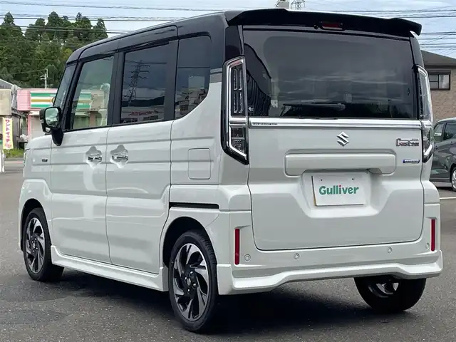 スズキ スペーシア カスタム HYBRID XS 鹿児島県 2024(令6)年 0.2万km ピュアホワイトパール/ブラック2トーン セーフティサポート/オーディオレス/追従機能付きクルーズコントロール/両側パワースライドドア/LEDオートライト/純正15インチアルミホイール/シートヒーター/ステアリングヒーター/オートエアコン/サーキュレーター/ハーフレザーシート/パーソナルテーブル/アームレスト/6スピーカー/USB電源ソケット/スマートキー