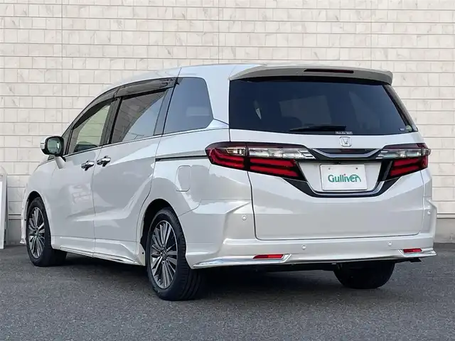 ホンダ オデッセイ ハイブリッド アブソルート・EXホンダセンジング 山口県 2018(平30)年 1.9万km プラチナホワイトパール 純正ディーラーOPナビ/（SD/フルセグ/DISC/USB/iPod/BT/ラジオ）/Apple Car Play/全方位カメラ/ハーフレザーシート/シートヒーター/エンジンスターター/前後ドライブレコーダー/ビルトインETC2.0/レーダークルーズコントロール/ブラインドスポットモニター/D/N席パワーシート/両側電動スライドドア/リヤオートエアコン/オートブレーキホールド/ドアバイザー/フォグライト/純正フロアマット/LEDヘッドライト