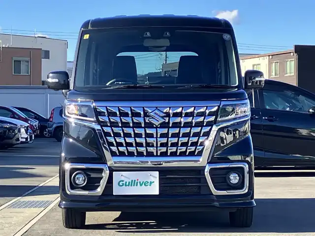 スズキ スペーシア カスタム HYBRID XS 静岡県 2023(令5)年 5.6万km ブルーイッシュブラックパール3 純正9インチナビ（CD/DVD/BT/フルセグ）/全方位カメラ/レーダークルーズコントロール/エンジンスタートボタン/パワーステアリング/パワーウィンドウ/アイドリングストップ/スマートキー/オートエアコン/USB入力端子/ベンチシート/ハーフレザーシート/D席シートヒーター/両側パワースライドドア/純正アルミホイール/ABS/横滑り防止装置/コーナーセンサー/レーンキープアシスト/盗難防止装置/オートライト/オートマチックハイビーム/LEDヘッドライト/Ｗ+サイドエアバッグ/衝突軽減システム