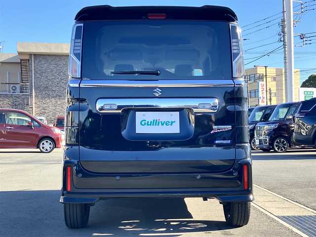 スズキ スペーシア カスタム HYBRID XS 静岡県 2023(令5)年 5.6万km ブルーイッシュブラックパール3 純正9インチナビ（CD/DVD/BT/フルセグ）/全方位カメラ/レーダークルーズコントロール/エンジンスタートボタン/パワーステアリング/パワーウィンドウ/アイドリングストップ/スマートキー/オートエアコン/USB入力端子/ベンチシート/ハーフレザーシート/D席シートヒーター/両側パワースライドドア/純正アルミホイール/ABS/横滑り防止装置/コーナーセンサー/レーンキープアシスト/盗難防止装置/オートライト/オートマチックハイビーム/LEDヘッドライト/Ｗ+サイドエアバッグ/衝突軽減システム