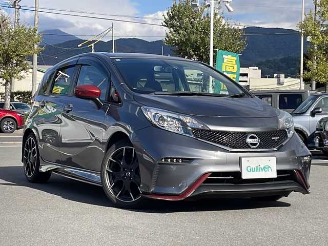 日産 ノート ニスモS 長野県 2015(平27)年 7.1万km ダークメタルグレー 純正ナビ【MP315D-W】/(CD/DVD/フルセグTV/BT)/バックカメラ/ETC/ドライブレコーダー/革巻きステアリング/LEDヘッドライト/フォグランプ/オートライト/スマートキー/Pスタート/電動格納ミラー/純正17インチAW/純正フロアマット/ドアバイザー