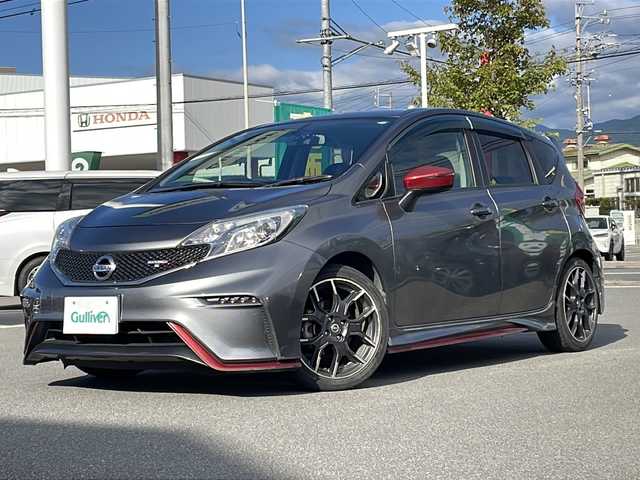 日産 ノート ニスモS 長野県 2015(平27)年 7.1万km ダークメタルグレー 純正ナビ【MP315D-W】/(CD/DVD/フルセグTV/BT)/バックカメラ/ETC/ドライブレコーダー/革巻きステアリング/LEDヘッドライト/フォグランプ/オートライト/スマートキー/Pスタート/電動格納ミラー/純正17インチAW/純正フロアマット/ドアバイザー