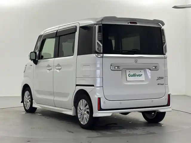 スズキ スペーシア カスタム HYBRID GS 福井県 2018(平30)年 7.9万km ピュアホワイトP カロッツェリア7型ナビ/（FM/AM/BT/AUX/Ipod/TV/CD/DVD)/４WD/片側パワースライドドア/スペアキー1本/社外フロアマット/純正LEDヘッドライト/純正フロントフォグランプ/後方コーナーセンサー/ABS/横滑り防止装置/レーンキープアシスト/衝突被害軽減システム/オートライト