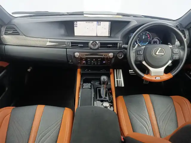 レクサス ＧＳ Ｆ 愛知県 2016(平28)年 8.3万km グラファイトブラックガラスフレーク サンルーフ/レザーシート/メーカー純正ナビ/・CD/DVD/BT/フルセグTV/純正オレンジキャリパー/パワートランク/レーダークルーズコントロール/プリクラッシュセーフティ/ブラインドスポットモニター/レーンキープ/カラーヘッドアップディスプレイ/ドライブレコーダー（TZ-D201）/ETC2.0/運転席助手席パワーシート/シートヒーター/エアシート/ステアリングヒーター/19インチ純正アルミホイール/3眼LEDヘッドライト