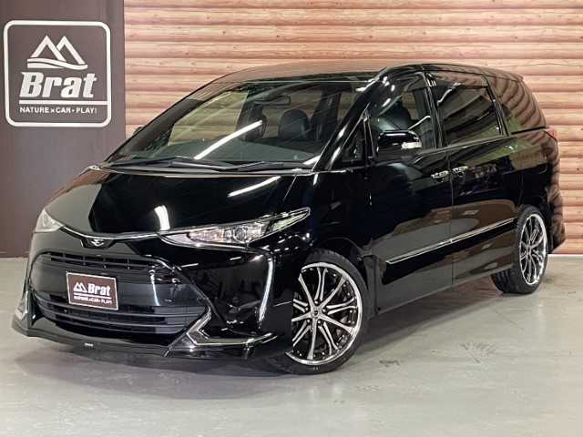 トヨタ エスティマ アエラス プレミアム 宮崎県 2016(平28)年 5.9万km ブラック AIS検査済み/【2502019317】/ワンオーナー/MTモード付/純正AW/モデリスタエアロ（フロント・リアアンダー）/フロントフォグランプ/LEDヘッドライト/オートライト/両側パワスラ/純正フロアマット/ウォークスルー/3列シート/ハーフレザーシート/スマートキー/AC100V電源/オットマン/後席モニター/Bluetooth接続/フルセグ/ETC(通常）/コーナーセンサー/盗難防止装置/バックカメラ/レーンキープアシスト/衝突被害軽減ブレーキ/20AW ワーク　シュバートＳＣ６(社外）/アクセレラ PHI-R　（社外）/社外パーツ取付有