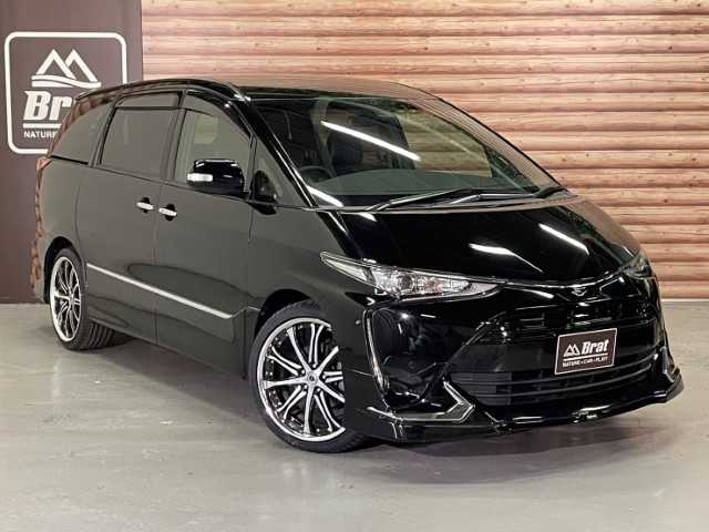 トヨタ エスティマ アエラス プレミアム 宮崎県 2016(平28)年 5.9万km ブラック AIS検査済み/【2502019317】/ワンオーナー/MTモード付/純正AW/モデリスタエアロ（フロント・リアアンダー）/フロントフォグランプ/LEDヘッドライト/オートライト/両側パワスラ/純正フロアマット/ウォークスルー/3列シート/ハーフレザーシート/スマートキー/AC100V電源/オットマン/後席モニター/Bluetooth接続/フルセグ/ETC(通常）/コーナーセンサー/盗難防止装置/バックカメラ/レーンキープアシスト/衝突被害軽減ブレーキ/20AW ワーク　シュバートＳＣ６(社外）/アクセレラ PHI-R　（社外）/社外パーツ取付有