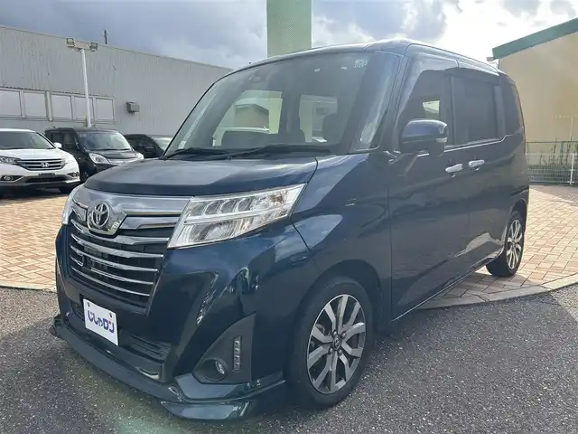 トヨタ ルーミー カスタムG－T 新潟県 2017(平29)年 10万km レーザーブルークリスタルシャイン (株)IDOMが運営する【じしゃロン新潟店】の自社ローン専用車両になります。/こちらは現金またはオートローンご利用時の価格です。自社ローンご希望の方は別途その旨お申付け下さい/プッシュスタート/スマートキー/スペアキー/純正ナビ/バックカメラ/Bluetooth接続可能/DVD視聴可能(走行時不可)/CD、AM、FM視聴可能/フルセグテレビ/クルーズコントロール/両側スライドドア/フルフラット/ウインカーミラー/純正AW/純正LEDヘッドライト