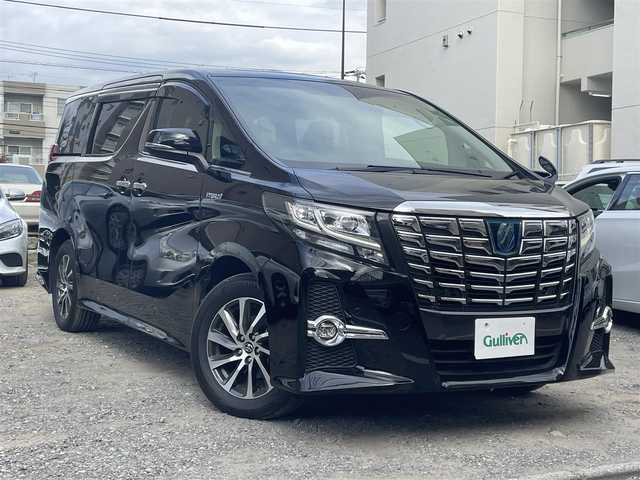 トヨタ アルファードハイブリット SR Cパッケージ 宮城県 2017(平29)年 3.7万km ブラック ４WD/サンルーフ/社外メモリナビ/（DVD/フルセグ/Bluetooth/HDMI）/バックカメラ/ETC/社外フリップダウンモニター/両側パワースライドドア/レザーシート/パワーシート(前席)/シートヒーター(前席)/エアシート(前席)/パワーバックドア/TOYOTA Safety Sense C/・プリクラッシュセーフティ/・レーンディパーチャーアラート/・先行車発進告知機能/・オートマチックハイビーム/純正17インチアルミホイール/LEDヘッドライト/カーテンエアバック/レーダークルーズコントロール/スマートキー/スペアキー２本/保証書/取扱説明書