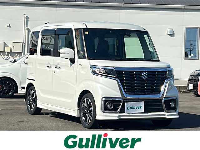 スズキ スペーシア カスタム HYBRID XS ターボ 鹿児島県 2018(平30)年 3.3万km ピュアホワイトP 純正8型ナビ/フルセグTV/両側パワースライドドア/全方位モニター用カメラパッケージ/ビルトインETC/ドライブレコーダー/クルーズコントロール/リアパーキングセンサー/セーフティサポート/・デュアルセンサーブレーキサポート/・後退時ブレーキサポート/・前後誤発進抑制機能/・車線逸脱警報機能/・ふらつき警報機能/・先行車発進お知らせ機能/・ハイビームアシスト/IC付ターボ/LEDヘッドランプ/革巻きステアリング/パドルシフト/ハーフレザーシート/運転席シートヒーター/純正15インチアルミホイール/キーレスプッシュスタートシステム/禁煙車