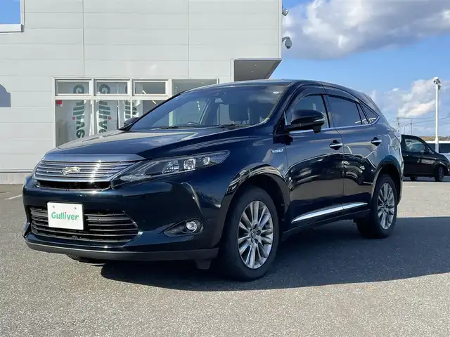 トヨタ ハリアー ハイブリッド プレミアム 青森県 2015(平27)年 12.6万km ブラッキッシュアゲハガラスフレーク ４WD/社外HDDナビ/（BT／AM／FM／DVD）/バックカメラ/パワーバックドア/黒革シート/シートメモリー（運転席）/パワーシート（運転席＋助手席）/シートヒーター（運転席＋助手席）/ステアリングスイッチ/クルーズコントロール/LEDヘッドライト/オートマチックハイビーム/ビルトインETC/スペアキー/保証書/取り扱い説明書